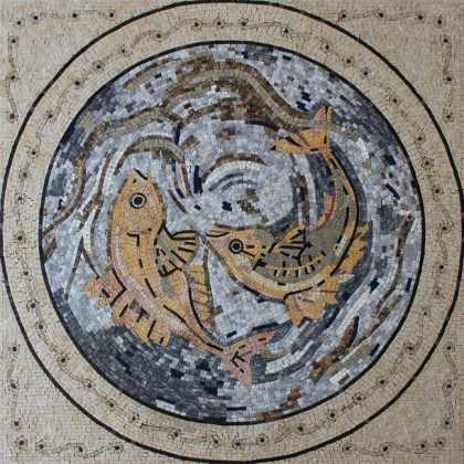 AN1841 Double Fish Double Fun Wall Floor Art  Mosaic