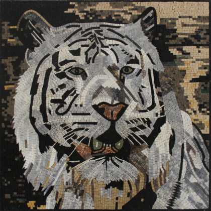 AN1880 White Tiger Wall Art Square Decor  Mosaic