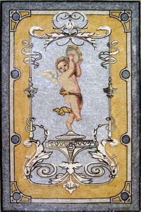 Angel with Tambourine Blue & Yellow Religious Mosaic