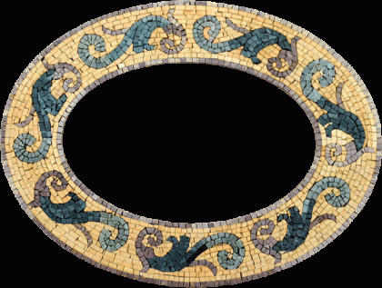 Green Spirals on Yellow Oval Mirror Border Mosaic