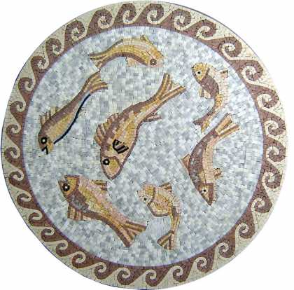 Marble Medalliion Swimming Fish  Mosaic