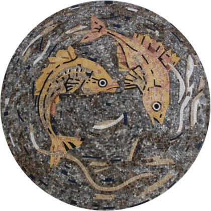 Floor Medallion Fish Swimming Deep Sea Mosaic