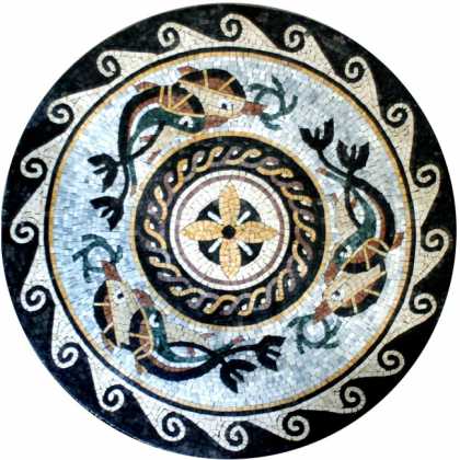 Floor Medallion Wave Border Colorful Dolphins Mosaic