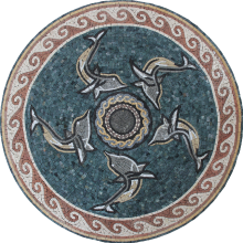 Floor Medallion Dolphins in Circular Swim Mosaic