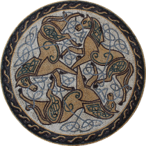 Triple Artistic Horses Rope Border Round  Mosaic