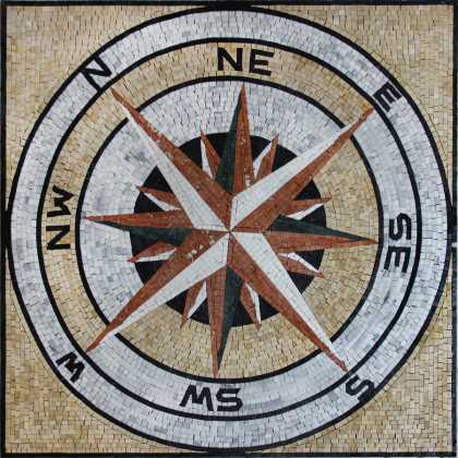 Diagonal Compass MOSAIC Entryway Floor Decor