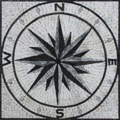 Greyscale Mosaic Compass Square Tile