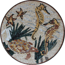 Round Starfish & Sea Horses Medallion Mosaic